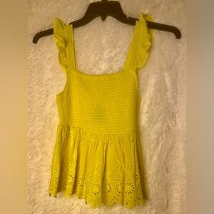 Jun & Ivy Yellow Eyelet Ruffle Strap Smocked Peplum Top 🌼✨ (Size Small)